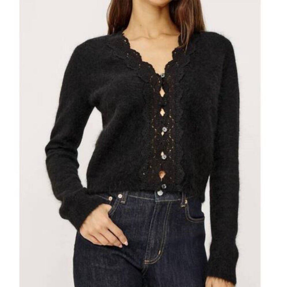 Rails Mer Lace Trim Black Cardigan XS
